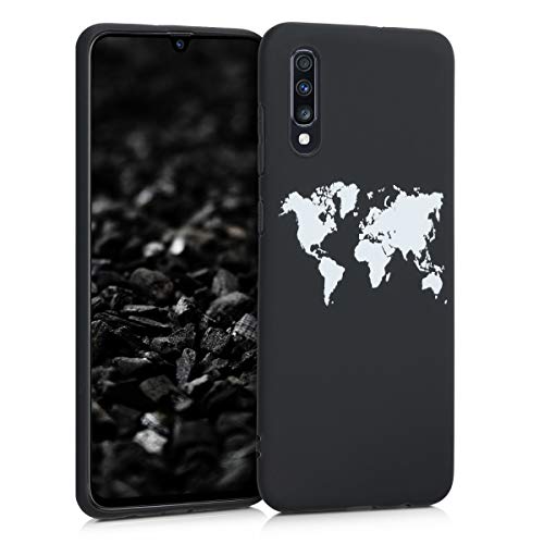 kwmobile Funda Compatible con Samsung Galaxy A70 - Carcasa de TPU Mapa del Mundo en Blanco/Negro