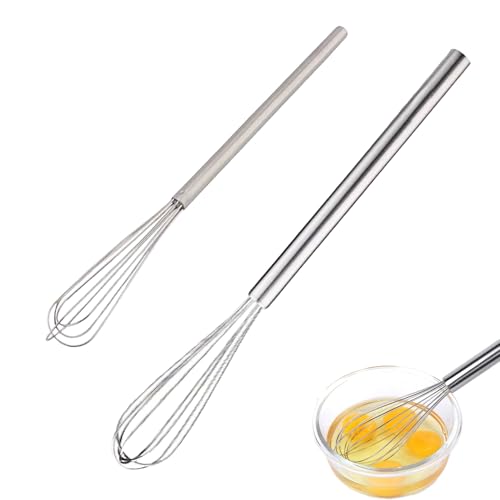 Small Whisk, Mini Whisk, Stainless Steel, Whisk Set for Kitchen, Baking and Cooking Preparations, Stainless Steel Whisk, Silicone Whisk, Spiral Whisk for Protein, Dough, Butter, Cream (Large 1 + Small