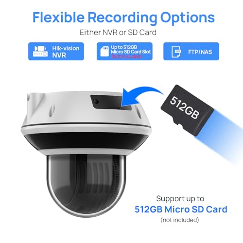 Image of VIKYLIN UltraHD 4K 8MP PoE IP PTZ Camera Outdoor,4K PTZ IP Dome Security Camera with 5X Optical Zoom 2.7-13.5 mm, Human Vehicle Detection, 2-Way Audio,131ft IR Night Vision, IK10 /IP67,Blue Iris,NDAA