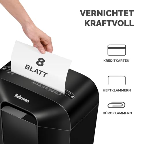 Fellowes Aktenvernichter Papiervernichter LX41-8 Blatt 4x12 mm Mini-Cut P4 - für Zuhause und das Home Office - mit Sicherheitssperre und 17 Liter Papierkorb - schwarz
