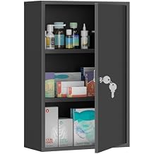 kleankin Steel Wall Mount Medicine Cabinet 3 Tier Emergency Box for Bathroom Kitchen, Lockable with 2 Keys, Black