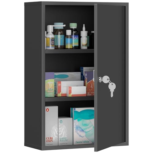 kleankin Steel Wall Mount Medicine Cabinet 3 Tier Emergency Box