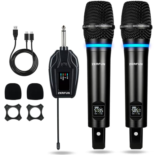 Image of 2 Channel Rechargeable Wireless Microphone System, Pro UHF Metal Handheld Wireless Microphones Cordless Mics with Mini Receiver, Channel Control for Karaoke Singing Church