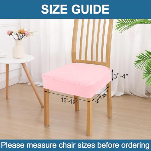 Image of Smiry Waterproof Seat Covers for Dining Room Chairs, No Rear Covers | Stretch Jacquard Removable Washable Chair Seat Slipcovers Protector, Set of 6, Blush Pink
