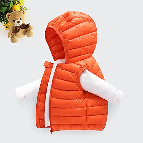 Aiwuhe Baby Boys Girls Hooded Puffer Vest Winter Lightweight Sleeveless Bear Ears Zipper Up Jacket Orange 90 #TOP2