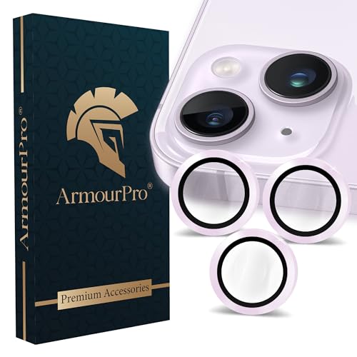 Image of ArmourPro Premium Camera Lens Protector Tempered Glass Compatible For iPhone 14 Plus and iPhone 14 Tough HD Individual Aluminum Alloy Rings 9H Camera Cover , Scratch-Resistant,Camera Lens Protection| Purple