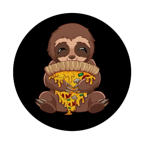 Pizza Lover Baker Movie Night Italian Sloth Pizza PopSockets Swappable PopGrip, Black - Image 3