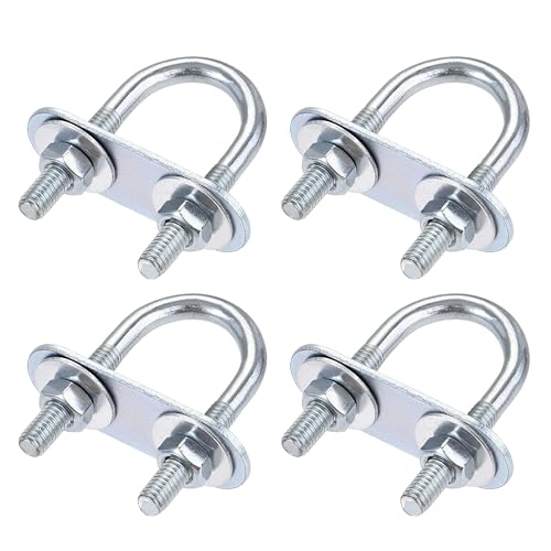 MACHSWON Round U-Bolt,4 Set Zinc Plated Alloy Steel M6 U Bolts 20mm(0.79") Inner Width 50mm Length with Nuts and Frame Plate for Automobiles Boat Trailer