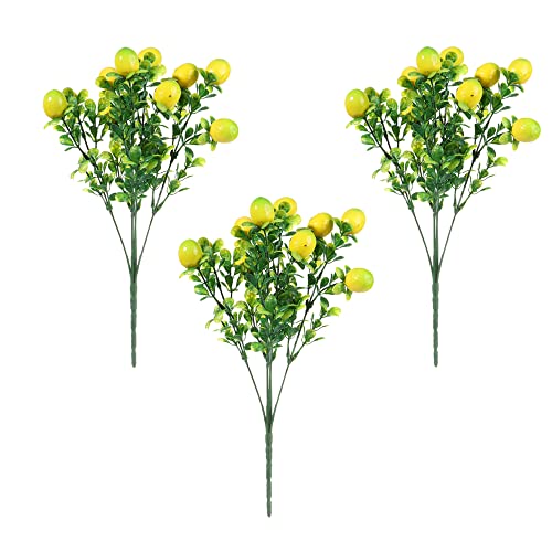 3Pcs Artificial Lemon Branch with Green Leaves Artificial Fruit Lemon Tree Greenery Decoration for Home Table Holiday Farmhouse Garden(14.17inch)