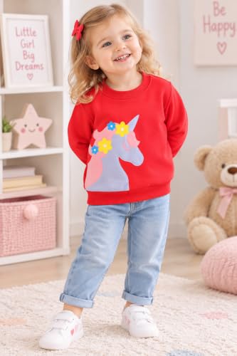 Image of Bold N Elegant Kid's Full Sleeve Unicorn Print Prewinter Cotton Round Neck Sweatshirt Pullover Tee For Infant Toddler Baby Girl's Kids