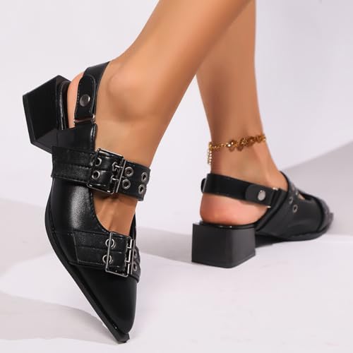 Generic Buckle Ballet Flats for Women Mary Jane Flats Wide Welt Pointed Toe Ballerina Shoes Flat Square Block Heel Pumps Metal Punk Style Fashionable Office & Casual Wear3