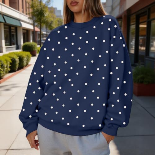 Jielayou Polka Dot Hoodie for Women Fleece Oversized Crewneck Pullover Tops - image 2