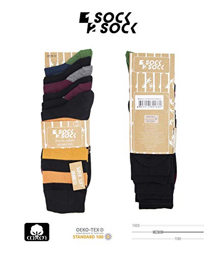 1Sock2Sock - Men's 6 Pack Bamboo Blend Thin Crew Socks - Super Soft, Breathable, And Colorful Dress Socks (Stripe Black Assortment, Large) #TOP4