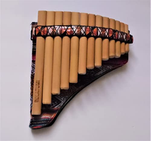 Pan Flaute Inca Motif 13 Pipes -Natural Bamboo From Peru Case Included #TOP2
