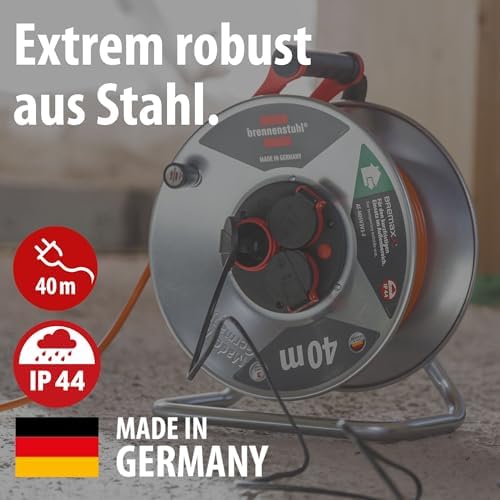 Bild 1 - Brennenstuhl Garant S V2 IP44 Kabeltrommel 40m outdoor (Made in Germany, Kabel in Signalfarbe orange, aus Stahlblech, kurzfristiger Einsatz im Außenbereich)
