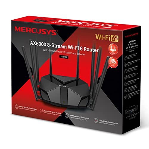 Image of Mercusys MR90X AX6000 8-Stream Wi-Fi 6 Router | 6000 Mbps Tri-Band Wireless 2.5 Gbps Muti - Gigabit Port | 4x4 MU-MIMO | Smart WiFi Connect | WPA3
