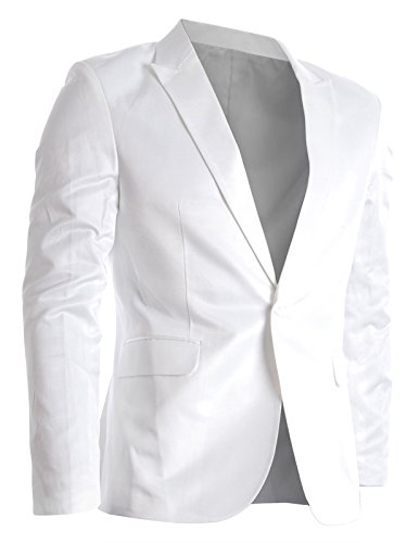 FLATSEVEN Mens Slim Fit Stylish Peaked Lapel Blazer Jacket White, XXL (Chest 46)