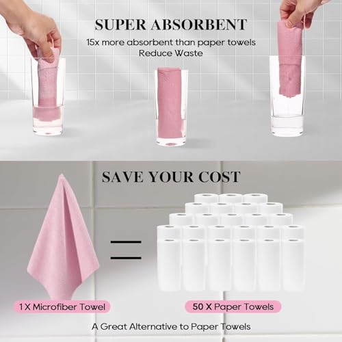 Image of AACHEN Microfiber Reusable,Towel Roll-2000 Times Washable|Soft & Highly Absorbent|Better Alternative to Dishcloth, Kitchen,Roll,Paper Towel|Wipes for Home Cleaning|20 Sheets Pink Colour, Pack of 1