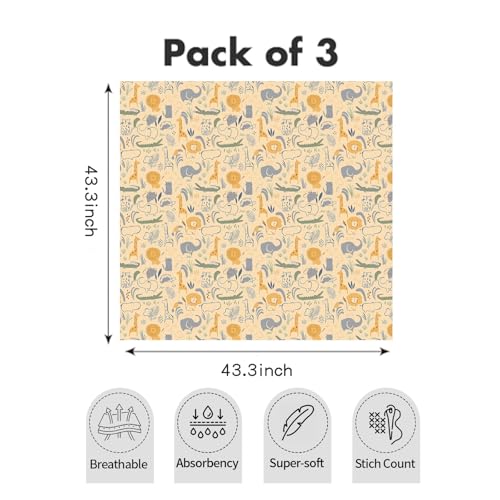 Image of Muslin Swaddle Blankets for Baby Boys and Girls,3 Pack Breathable Soft Receiving Blanket,Large 43.3X 43.3 inches,Newborn Essentials Must Haves(Jungle)