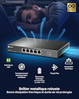 TP-Link Switch 2.5 Gigabit 5 Ports, Boitier Métal, Silencieux sans Ventilateur, Plug-and-Play, Protection à Vie, 100/1000/2500Mbps pour PC, NAS, Serveur, Console de Jeu, Vidéo 4K/8K, TL-SG105-M2