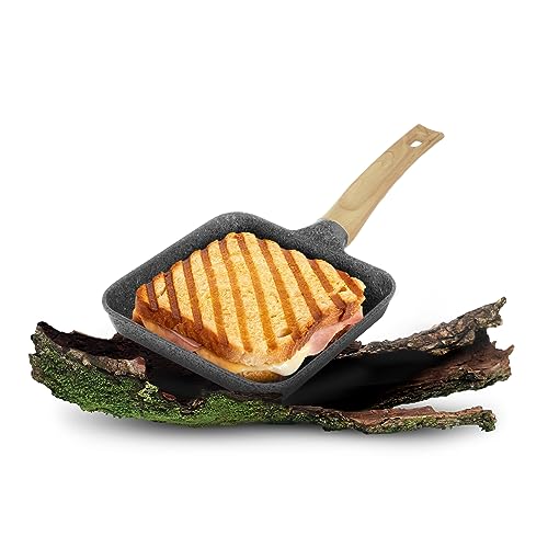 KASANOVA mini bistecchiera antiaderente 18x18 cm Eco Petra Evolution, bistecchiera adatta anche per induzione, lavabile in lavastoviglie