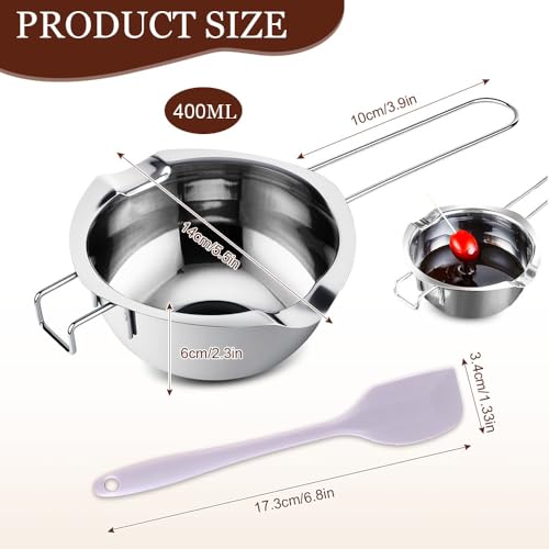 HMCEY Wasserbad Schmelzschale 400 ML,Schokoladen Schmelztopf Edelstahl,Wasserbad Schüssel für Seife mit Silikon Spatel,Topf zum Kerzen Schmelzen,Schmelztiegel für Wachs Schmelzschüssel für Butter