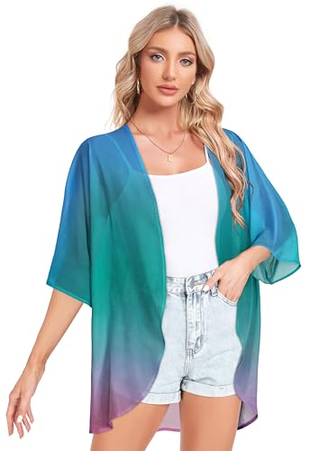 Image of Women Kimono Cardigans Casual Summer Tops Cover up Open Front Floral Print Resort Wear 2026