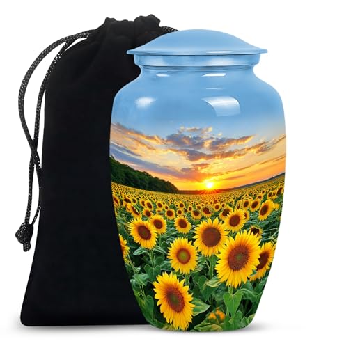 Image of Sunset Sunflower Urns for Human Ashes - Funeral Urns for Human Ashes Adult - Yellow Sunflower Urn for Adult Male and Female - Cremation Urn for Men and Women 10inch and 200 Cubic Inches