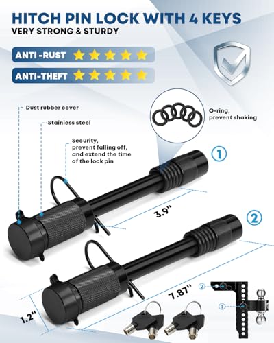 Image of Kohree Adjustable Trailer Hitch Fit 2 Inch Receiver, Dual Solid Ball 2 inch and 2-5 /16 inch(12,500 LBS GTW), 10 inch Drop & Rise Heavy Duty Aluminum Tow Hitch with 4 Silencer Pads & 2 Locking Hitch Pin, Black