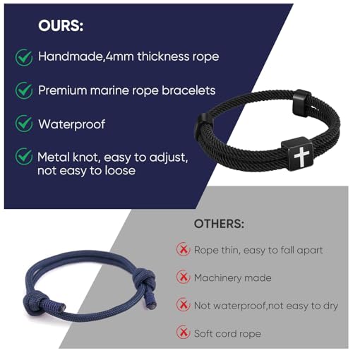 TempBeau WWJD Cross Bracelet for Men - Braided Rope Strand Bracelet Birthday Gift Ideas First Communion Confirmation Christian Baptism Gift for Men with Adjustable Metal,Easter Basket Stuffers for Men - image 5