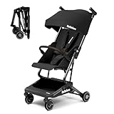 Bebehoo Lightweight Travel Baby Stroller, Foldable Portable Airplane Compact Umbrella Strollers for Toddler 1-3 Years (Full Canopy,Black)