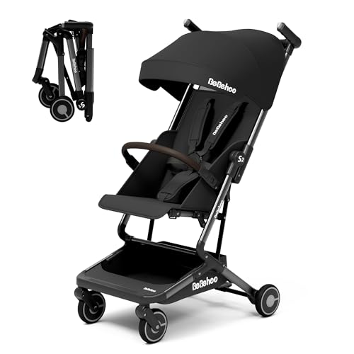 Bebehoo Lightweight Travel Baby Stroller, Foldable Portable Airplane Compact Umbrella Strollers for Toddler 1-3 Years (Full Canopy,Black)