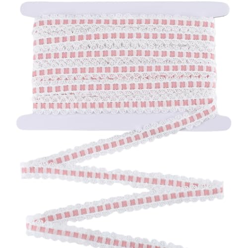 CABODYALS Pink Elastic Lace Trims Vintage Trim Ribbons Stretchy Border Stretch Scalloped Edge Trims Wave Ruffle Ribbon for Sewing Making Gift Wrapping Skirt Collar Bags Cuffs DIY Decor Craft Supplies