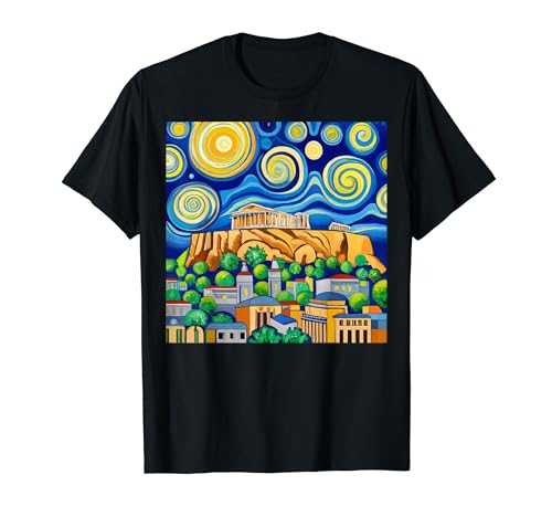 Funny Artist "If Van Gogh were Greek" Starry Night Acropolis T-Shirt