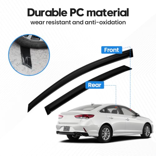 Image of Sonata Rain Guards - Window Visors for Hyundai Sonata 2015-2019, Out-Channel Side Window Rain Guards for Sonata Accessories, 4PCS, Black, Car Accessories