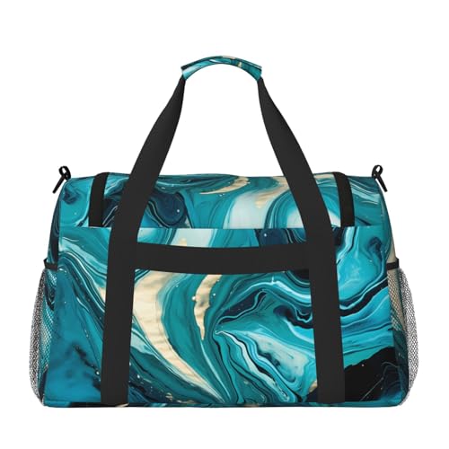 Marble Turquoise Duffle Bag for Travel Teal line Sports Gym Tote Carry On Bag Large Shoulder Weekend Overnight for Workout2