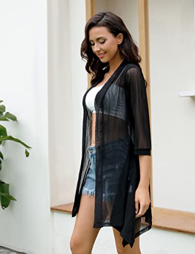 iClosam Women 3/4 Sleeve Cardigan Sweater Casual Sheer Open Front Kimono Cardigans Summer Trendy Beach Cover Ups3