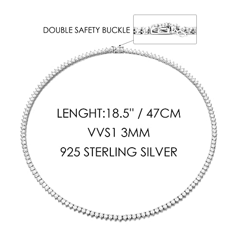 Sterling Silver Moissanite Tennis Necklace:3MM VVS1 D Color White Gold Plated Moissanite Choker Dainty Hypoallergenic Elegant Diamond Cut GRA Certificate Party Birthday Wedding Jewelry Gift3