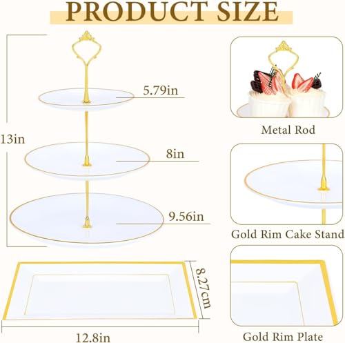 DI QIU REN 8PCS Cake Stand Set, Plastic Cupcake Stands with Gold Rim, Dessert Display Stands Set for Wedding Birthday Party Baby ShowerTea Party - Image 4