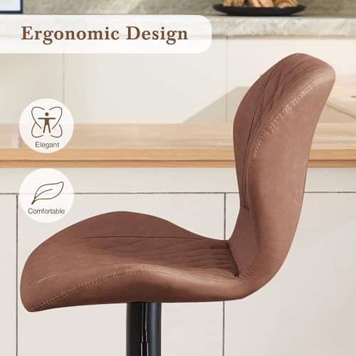 Image of Bar Stools Set of 2, Modern Swivel Counter Height Barstools for Kitchen Island Chairs, Adjustable Faux Leather Bar Stools with Back for Kitchen Counter Bar, Rust