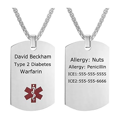 BBX JEWELRY Medical Sign Necklace Medical Alert Necklace ID Pendant for Men with Free Engraving Cover