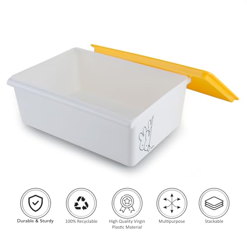 Image of Nayasa Lego Print Stack N Store Plastic Storage Boxes with Lid & Side Handle | Multipurpose Storage Stackable Box | Strong and Durable | Set of 3, 5 L & 12 L | Small + Big | Yellow