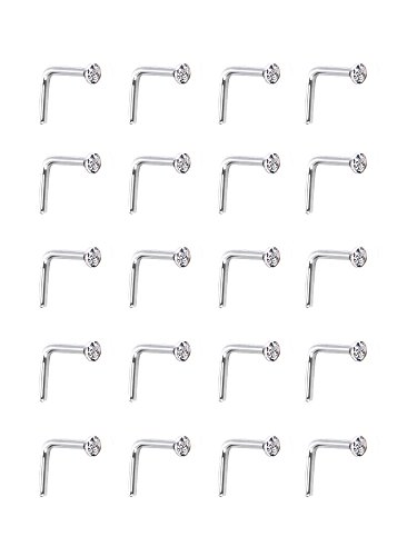 image for Mudder 20 Pieces Curved Nose Stud Stainless Steel Nose Ring Crystals L