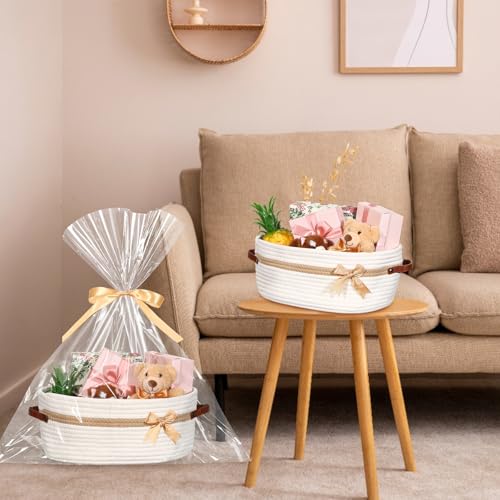 Image of Colingmill 2026 Graduation Large Woven Basket for Gifts Empty Set with Gift Bags and Ribbon Gift Baskets and Wrapping Set Storage 14 inchx 10 inchx 5.5 inch Decorative Box for Class of 2026 Graduation(White)
