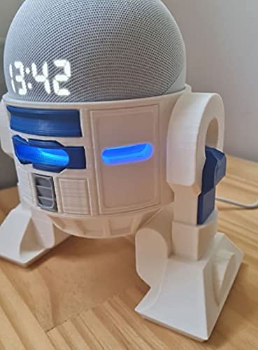 Suporte para Alexa Echo Dot 4- R2D2 Branco com detalhes azul