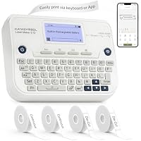 SUPVAN E12 Keyboard & Bluetooth Label Maker Machine with 4 Tapes, Rechargeable, Backlit Display, App with 30+ Fonts & 660+ Icons (White)