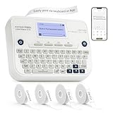SUPVAN E12 Keyboard & Bluetooth Label Maker Machine with 4 Tapes, White