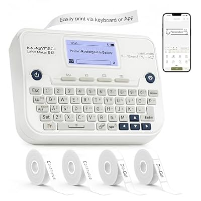 SUPVAN E12 Keyboard & Bluetooth Label Maker Machine with 4 Tapes, White
