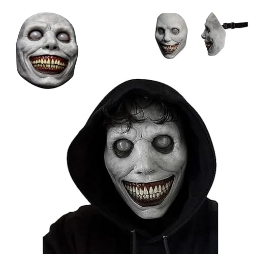 AHYDFSR Máscara de Halloween de Horror, Máscara de Terror de Halloween, Máscara de Demonio Sonriente, Máscara de Látex Realista Halloween, Accesorios de Fiesta de Disfraces de Halloween, Gris