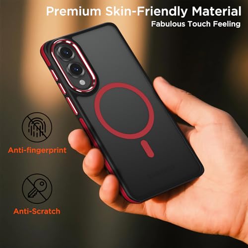 Image of MALEWOLF Case for Samsung Galaxy S25 Edge, Matte Translucent Magnetic Cover [Compatible with Magsafe] [Anti-Slip Grip], Military Grade Shockproof Hybrid Color Galaxy S25 Edge Phone Case (Black /Red)